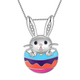 Bunny Rabbit Easter Egg Pendant Necklace 925 Sterling Silver - Necklaces - Aurora Tears